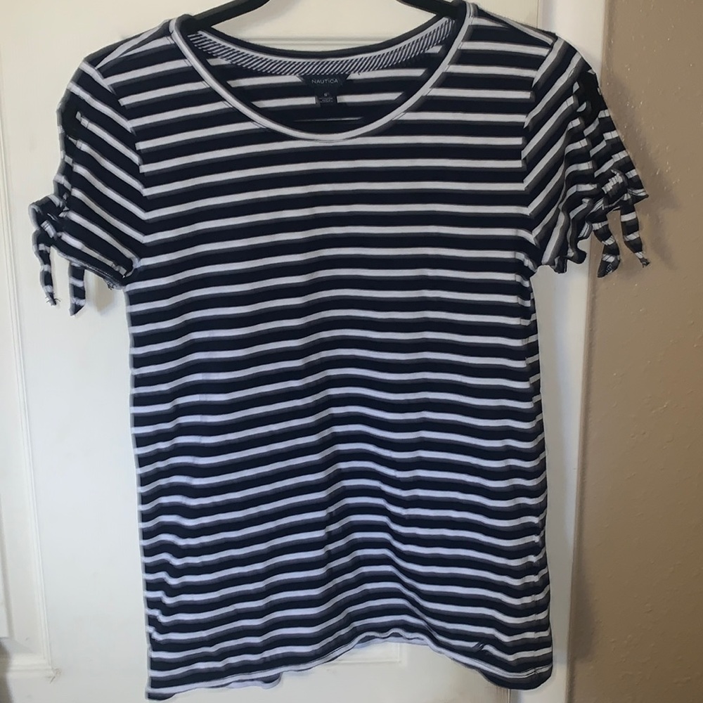 Nautical Blue Striped Tie Shoulder T-Shirt